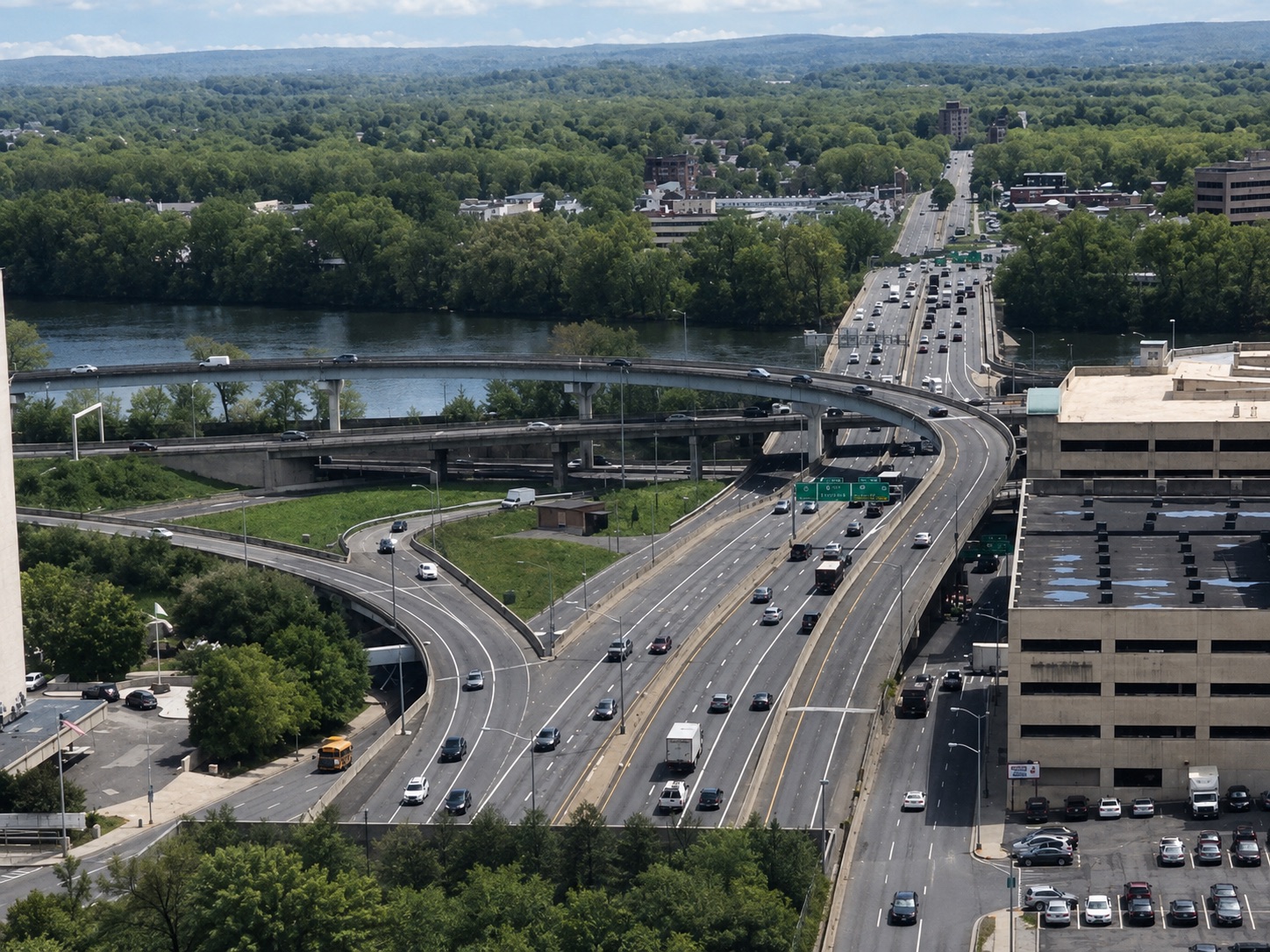 Aerial view of a highway interchange